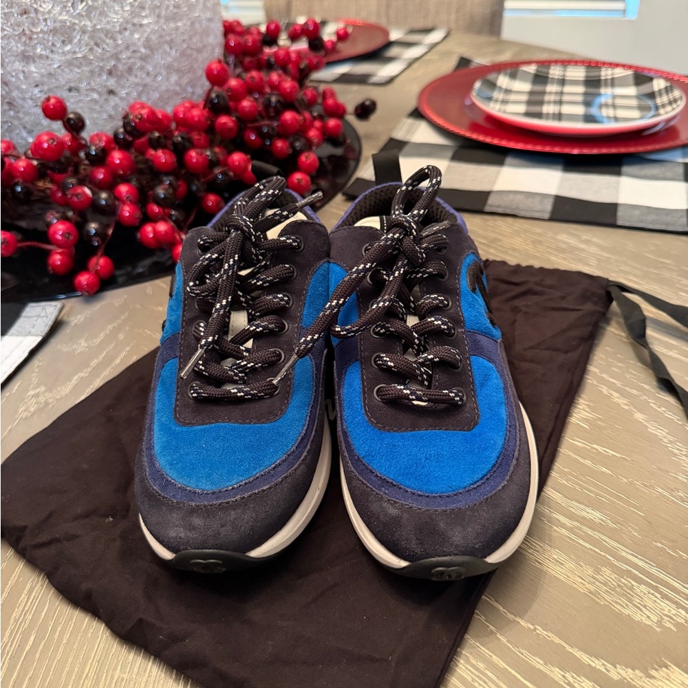 CHANEL Black and Blue Athletic Sneakers - Picture 2 of 13